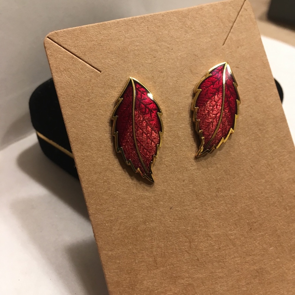 Autumn fall red leaf earrings